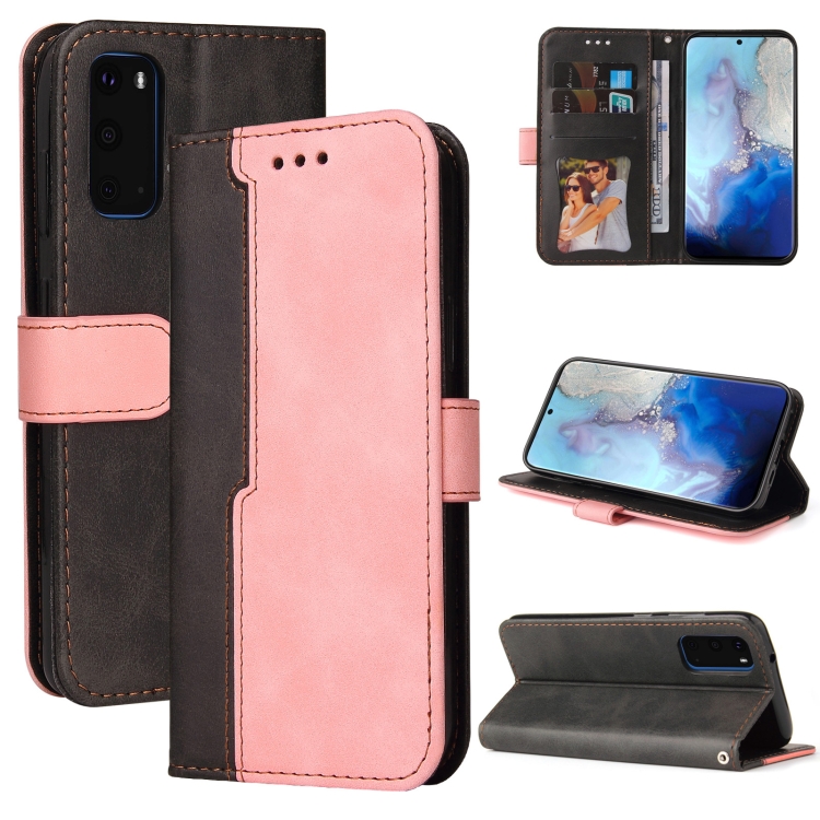 

For Samsung Galaxy S20 Business Stitching-Color Horizontal Flip PU Leather Case with Holder & Card Slots & Photo Frame(Pink)