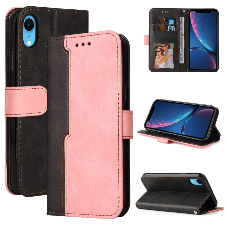 

Business Stitching-Color Horizontal Flip PU Leather Case with Holder & Card Slots & Photo Frame For iPhone XR(Pink)