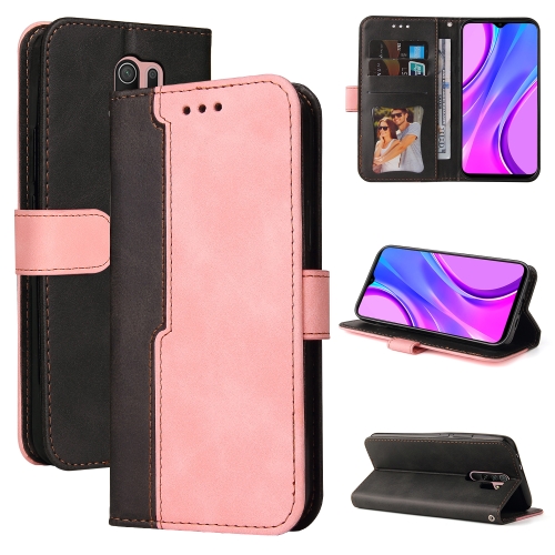 

For Xiaomi Poco M2 / Redmi 9 Business Stitching-Color Horizontal Flip PU Leather Case with Holder & Card Slots & Photo Frame(Pink)