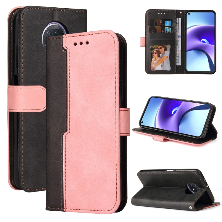 

For Xiaomi Redmi Note 9T / Note 9 5G Business Stitching-Color Horizontal Flip PU Leather Case with Holder & Card Slots & Photo Frame(Pink)