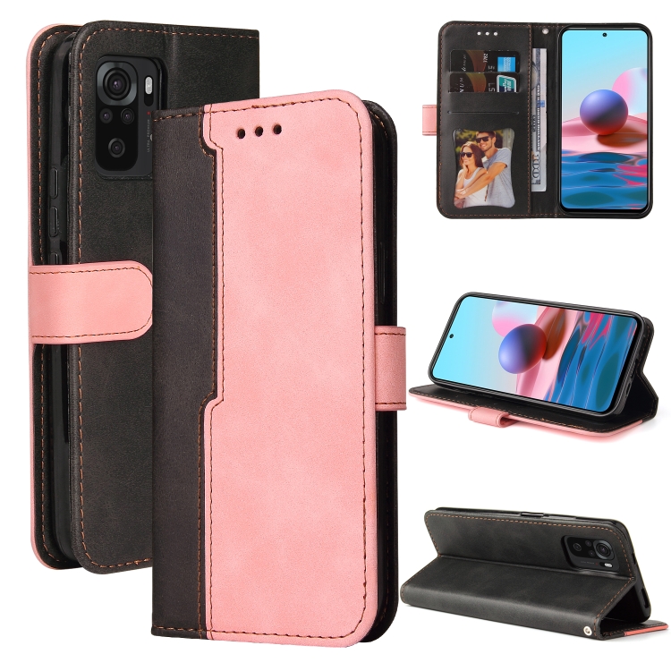 

For Xiaomi Redmi Note 10 4G Business Stitching-Color Horizontal Flip PU Leather Case with Holder & Card Slots & Photo Frame(Pink)