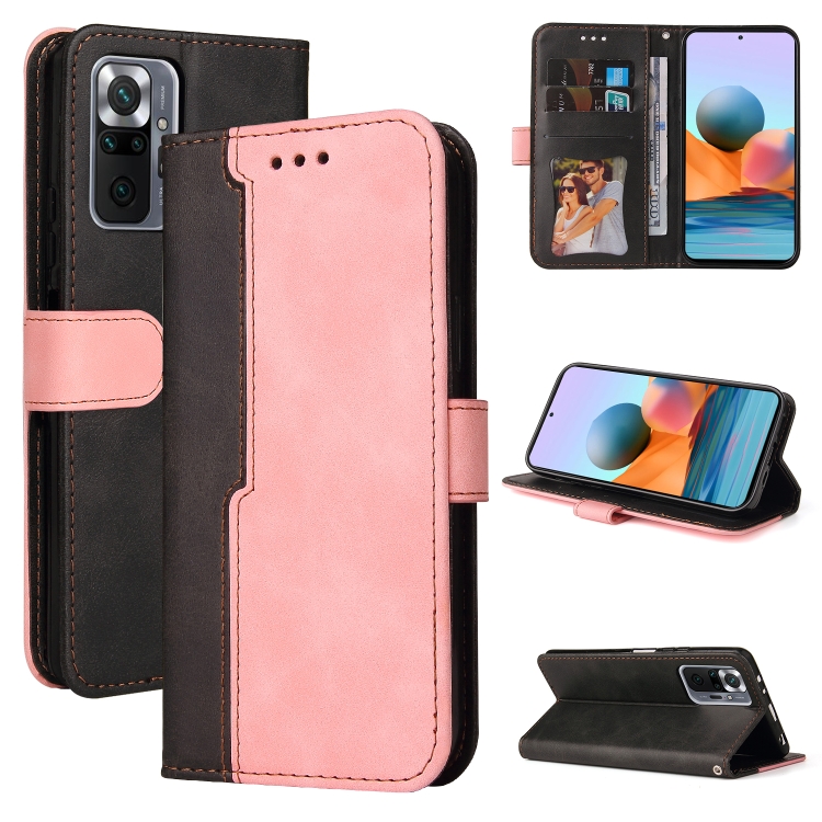 

For Xiaomi Redmi Note 10 Pro / Note 10 Pro Max Business Stitching-Color Horizontal Flip PU Leather Case with Holder & Card Slots & Photo Frame(Pink)