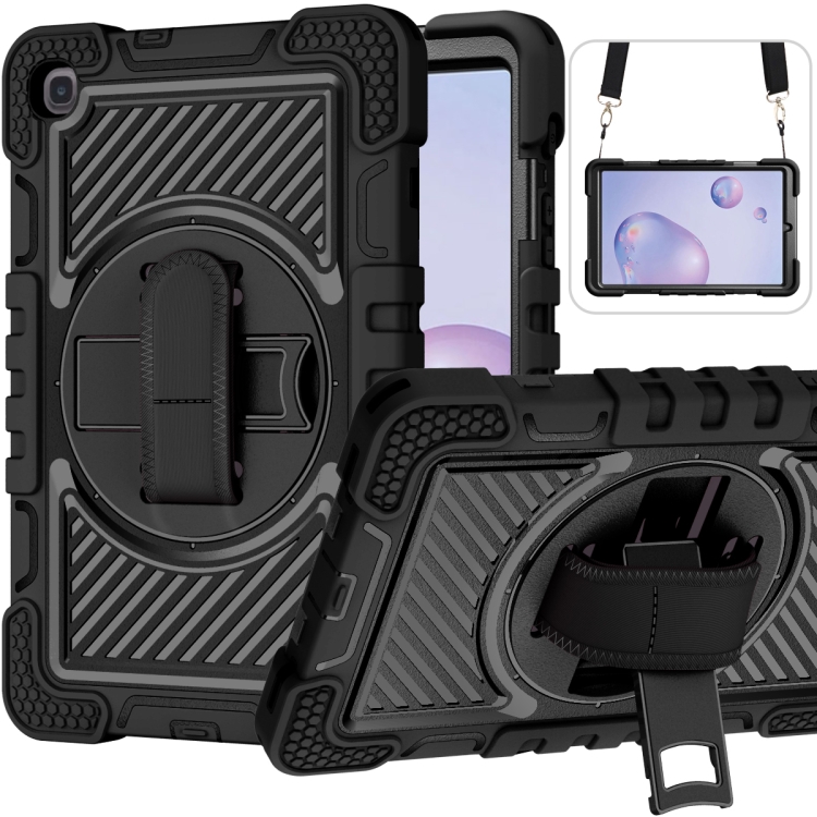 

For Samsung Galaxy Tab A 8.4 2020 T307 360 Degree Rotation Contrast Color Shockproof Silicone + PC Case with Holder & Hand Grip Strap & Shoulder Strap(Black)