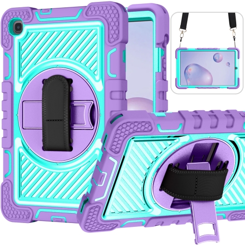 

For Samsung Galaxy Tab A 8.4 2020 T307 360 Degree Rotation Contrast Color Shockproof Silicone + PC Case with Holder & Hand Grip Strap & Shoulder Strap(Purple + Mint Green)