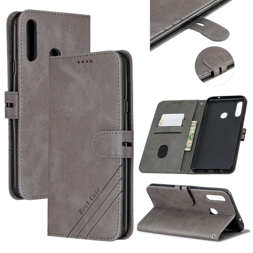 

For Samsung Galaxy A10s Stitching Style 2-Color Cow Texture Horizontal Flip PU Leather Case with Holder & Card Slot & Lanyard(Gray)