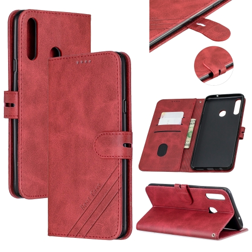 

For Samsung Galaxy A10s Stitching Style 2-Color Cow Texture Horizontal Flip PU Leather Case with Holder & Card Slot & Lanyard(Red)