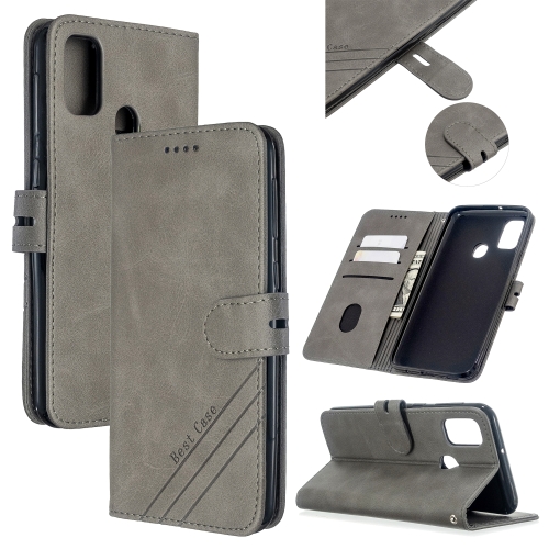 

For Samsung Galaxy A21s Stitching Style 2-Color Cow Texture Horizontal Flip PU Leather Case with Holder & Card Slot & Lanyard(Gray)