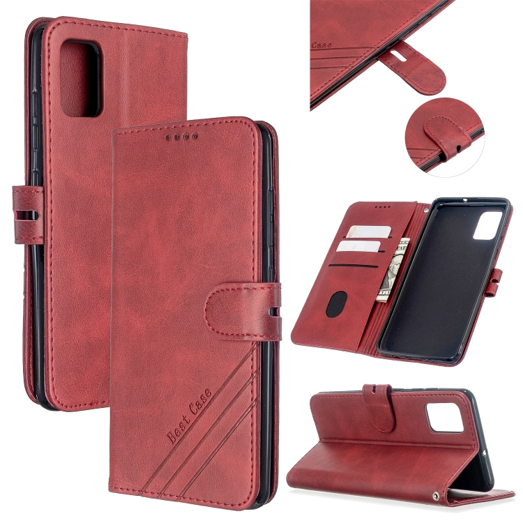 

For Samsung Galaxy A31 Stitching Style 2-Color Cow Texture Horizontal Flip PU Leather Case with Holder & Card Slot & Lanyard(Red)