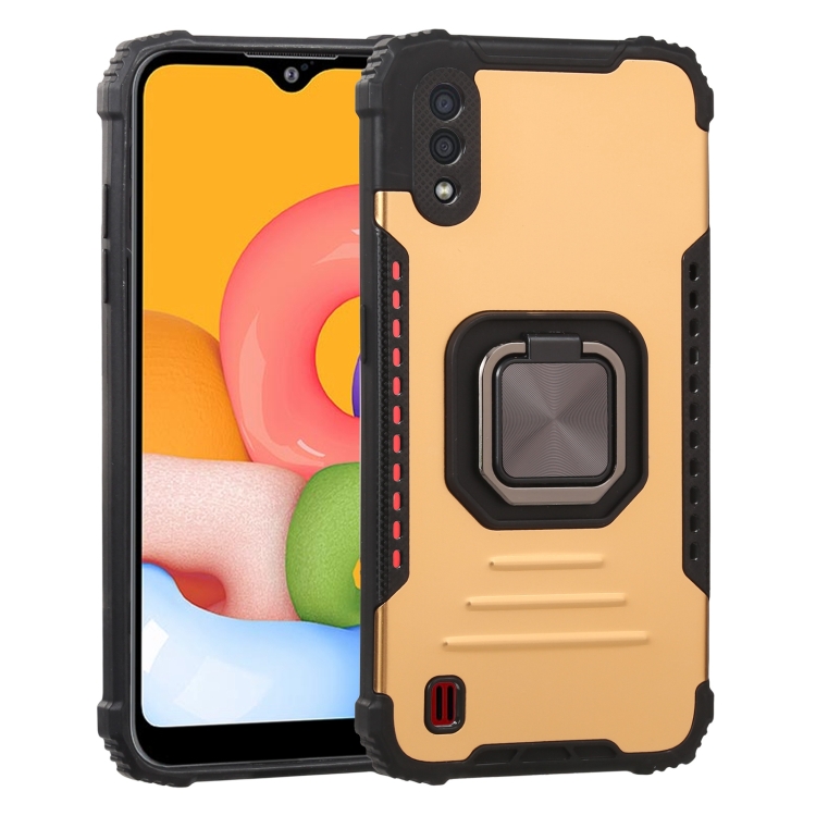 

For Samsung Galaxy A01 / M01 Fierce Warrior Series Armor All-inclusive Shockproof Aluminum Alloy + TPU Protective Case with Ring Holder(Gold)