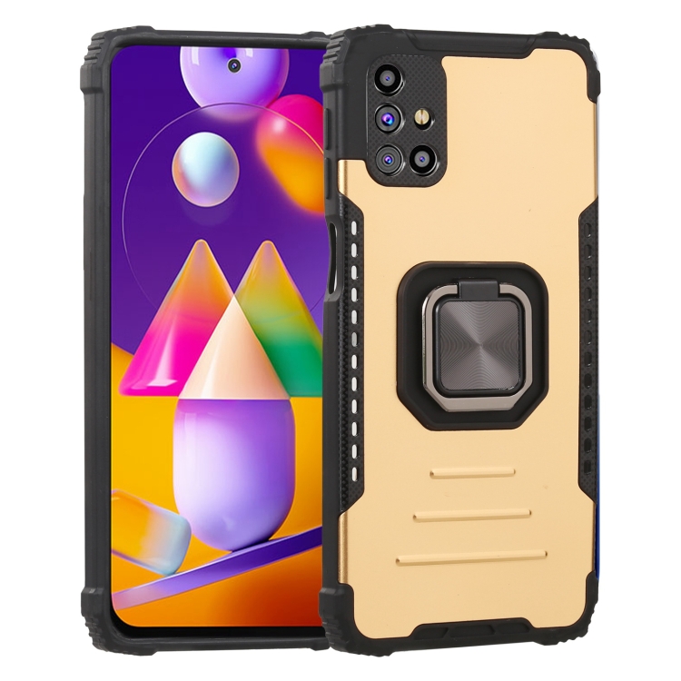 

For Samsung Galaxy M31s Fierce Warrior Series Armor All-inclusive Shockproof Aluminum Alloy + TPU Protective Case with Ring Holder(Gold)