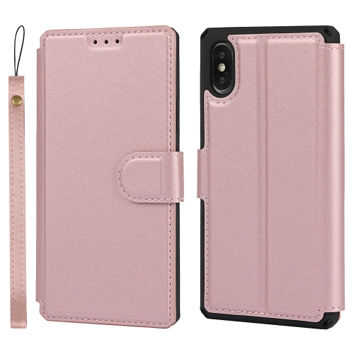 

Plain Texture Horizontal Flip PU Leather Case with Holder & Card Slots & Photo Frame & Wallet & Strap For iPhone X / XS(Pink)