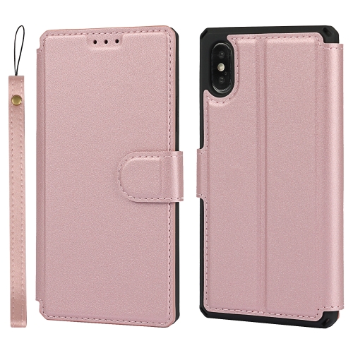 

Plain Texture Horizontal Flip PU Leather Case with Holder & Card Slots & Photo Frame & Wallet & Strap For iPhone XS Max(Pink)