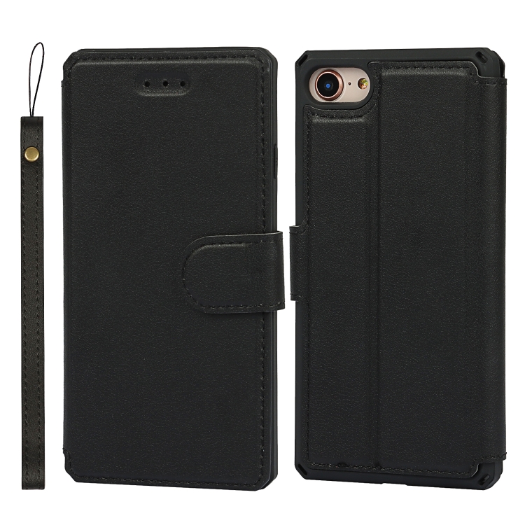 

Plain Texture Horizontal Flip PU Leather Case with Holder & Card Slots & Photo Frame & Wallet & Strap For iPhone 7 / 8 / SE 2020(Black)