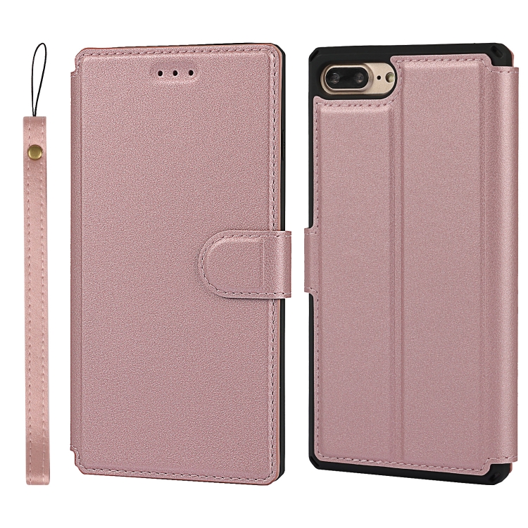 

Plain Texture Horizontal Flip PU Leather Case with Holder & Card Slots & Photo Frame & Wallet & Strap For iPhone 7 Plus / 8 Plus(Pink)