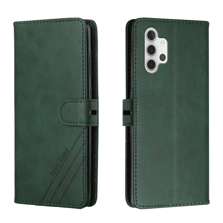 

For Samsung Galaxy A32 4G Stitching Style 2-Color Cow Texture Horizontal Flip PU Leather Case with Holder & Card Slot & Lanyard(Green)