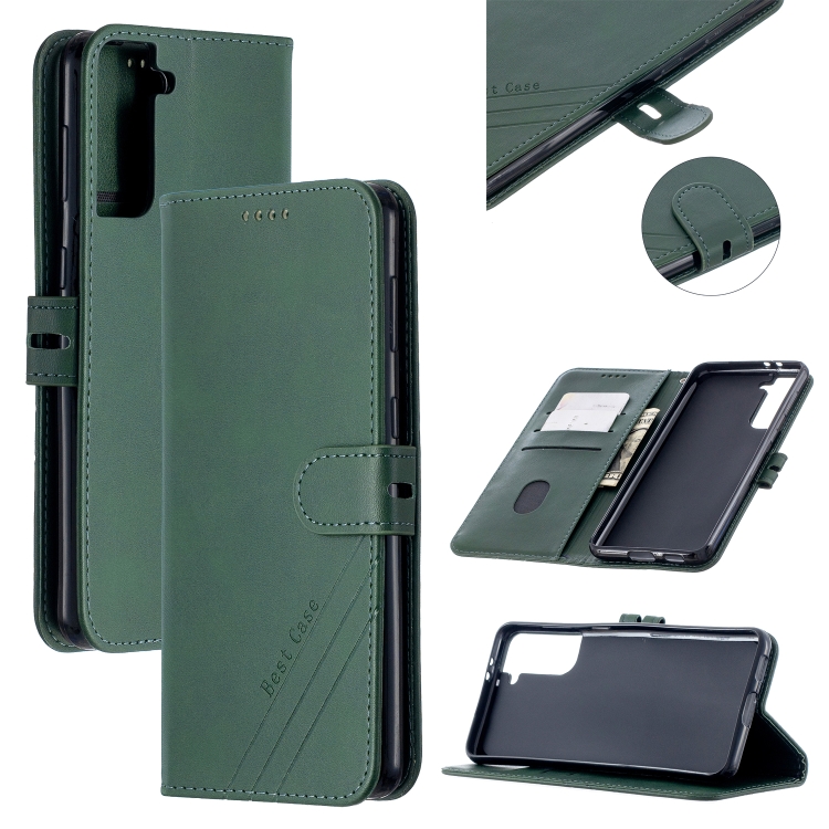 

For Samsung Galaxy S21 5G Stitching Style 2-Color Cow Texture Horizontal Flip PU Leather Case with Holder & Card Slot & Lanyard(Green)