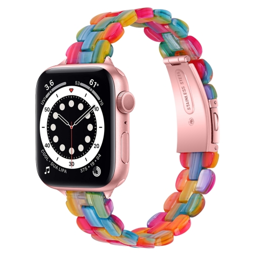 

Oval Resin Replacement Strap Watchband For Apple Watch Series 6 & SE & 5 & 4 44mm / 3 & 2 & 1 42mm(Rainbow)