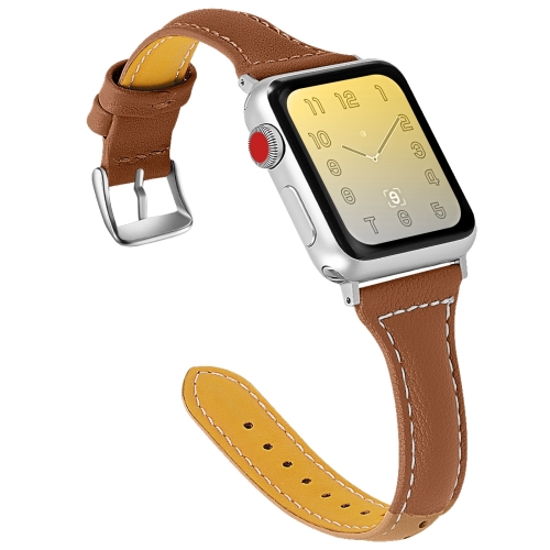 

Three-color T-shape Leather Replacement Strap Watchband For Apple Watch Series 6 & SE & 5 & 4 40mm / 3 & 2 & 1 38mm(Coffee Brown+Brown)