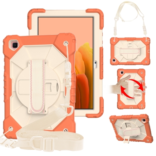 

For Samsung Galaxy Tab A7 T500 / T505 Contrast Color Robot Shockproof Silicon + PC Protective Case with Holder & Shoulder Strap(Living Coral)