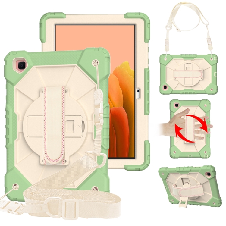 

For Samsung Galaxy Tab A7 T500 / T505 Contrast Color Robot Shockproof Silicon + PC Protective Case with Holder & Shoulder Strap(Matcha Green)