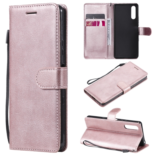 

For Sony Xperia 10 III Solid Color Horizontal Flip Protective Leather Case with Holder & Card Slots & Wallet & Photo Frame & Lanyard(Rose Gold)