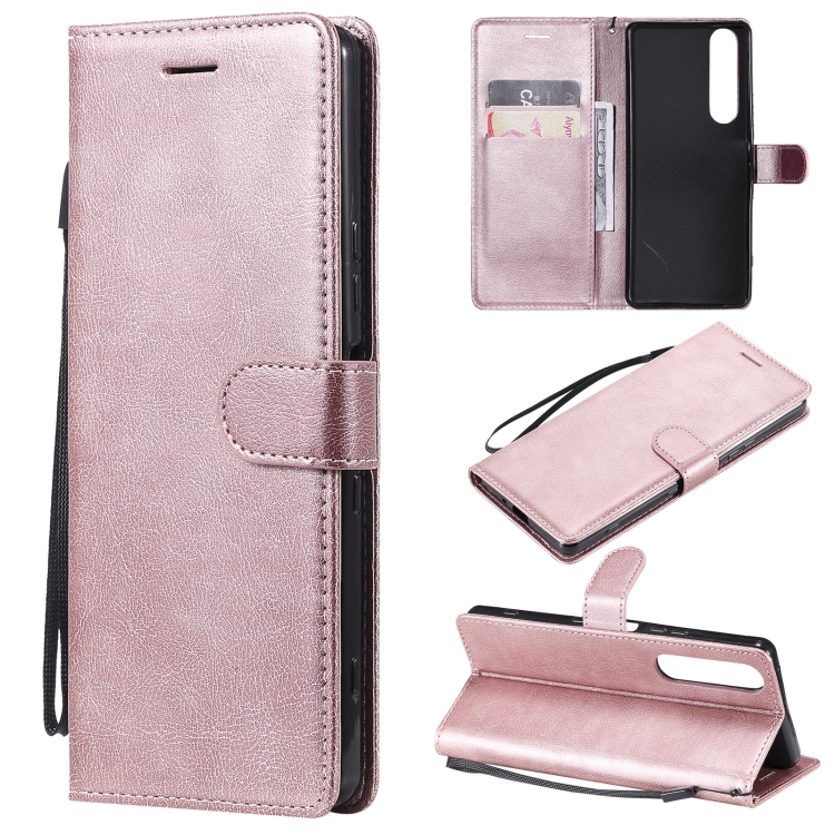 

For Sony Xperia 1 III Solid Color Horizontal Flip Protective Leather Case with Holder & Card Slots & Wallet & Photo Frame & Lanyard(Rose Gold)