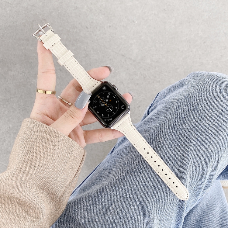 

Crocodile Texture Leather Replacement Strap Watchband For Apple Watch Series 6 & SE & 5 & 4 40mm / 3 & 2 & 1 38mm(Milky White)