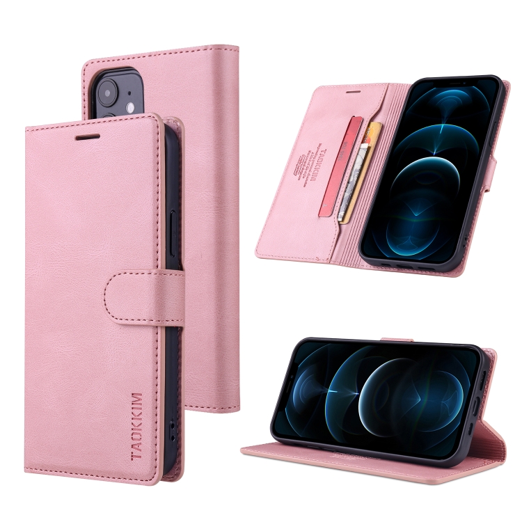 

TAOKKIM Skin Feel Calf Texture Horizontal Flip PU Leather Case with Holder & Card Slots & Photo Frame & Wallet For iPhone 12 mini(Pink)