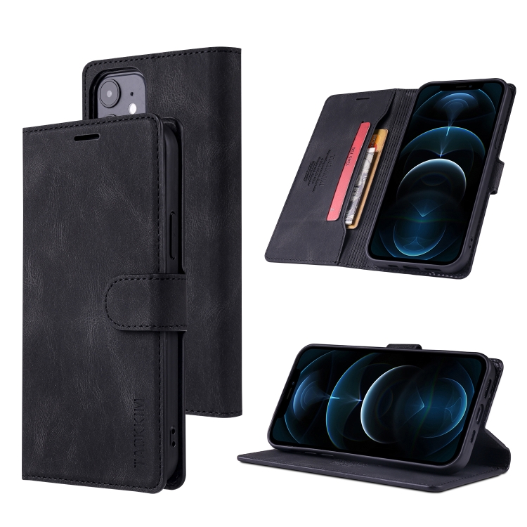 

TAOKKIM Skin Feel Calf Texture Horizontal Flip PU Leather Case with Holder & Card Slots & Photo Frame & Wallet For iPhone 12 / 12 Pro(Black)