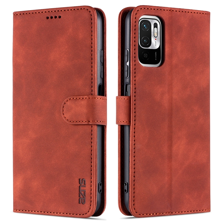 

For Xiaomi Redmi Note 10 5G AZNS Skin Feel Calf Texture Horizontal Flip Leather Case with Card Slots & Holder & Wallet(Brown)