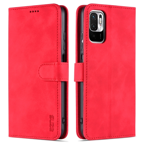 

For Xiaomi Poco M3 Pro 5G AZNS Skin Feel Calf Texture Horizontal Flip Leather Case with Card Slots & Holder & Wallet(Red)