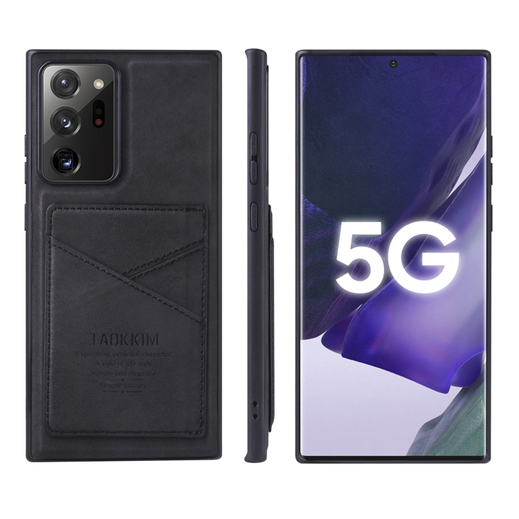 

For Samsung Galaxy Note20 Ultra TAOKKIM Retro Matte PU Leather + PC + TPU Shockproof Back Cover Case with Holder & Card Slot(Black)
