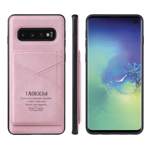 

For Samsung Galaxy S10 TAOKKIM Retro Matte PU Leather + PC + TPU Shockproof Back Cover Case with Holder & Card Slot(Pink)