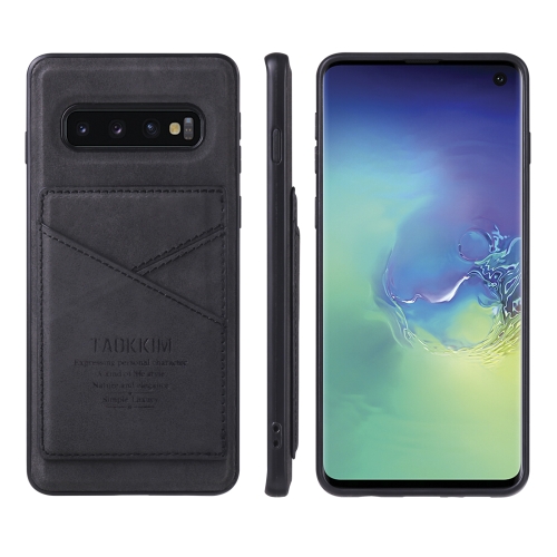 

For Samsung Galaxy S10+ TAOKKIM Retro Matte PU Leather + PC + TPU Shockproof Back Cover Case with Holder & Card Slot(Black)