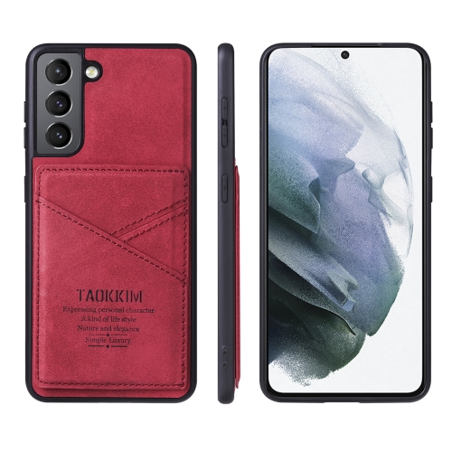 

For Samsung Galaxy S21 5G TAOKKIM Retro Matte PU Leather + PC + TPU Shockproof Back Cover Case with Holder & Card Slot(Red)