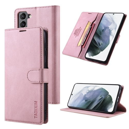 

For Samsung Galaxy S21 5G TAOKKIM Skin Feel Calf Texture Horizontal Flip PU Leather Case with Holder & Card Slots & Photo Frame & Wallet(Pink)