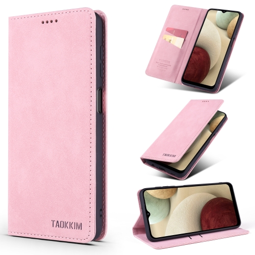 

For Samsung Galaxy A12 5G TAOKKIM Retro Matte PU Horizontal Flip Leather Case with Holder & Card Slots(Pink)