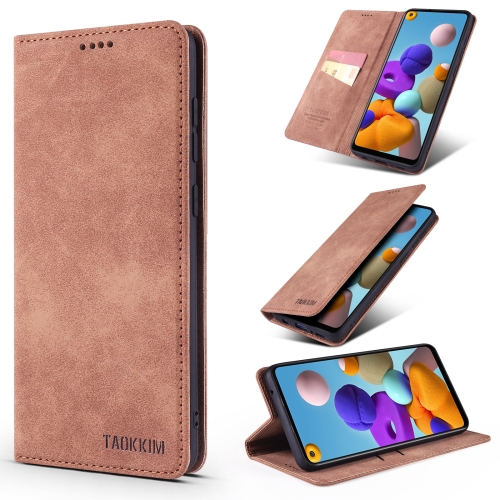 

For Samsung Galaxy A21s TAOKKIM Retro Matte PU Horizontal Flip Leather Case with Holder & Card Slots(Brown)
