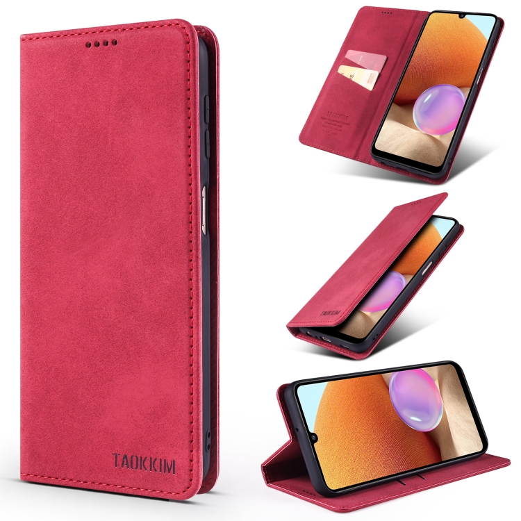 

For Samsung Galaxy A32 4G / A32 Lite TAOKKIM Retro Matte PU Horizontal Flip Leather Case with Holder & Card Slots(Red)