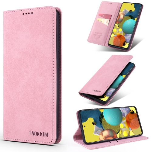 

For Samsung Galaxy A41 TAOKKIM Retro Matte PU Horizontal Flip Leather Case with Holder & Card Slots(Pink)