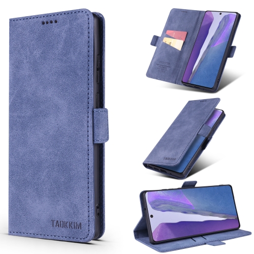 

For Samsung Galaxy Note20 Ultra TAOKKIM Retro Matte PU Horizontal Flip Leather Case with Holder & Card Slots(Blue)