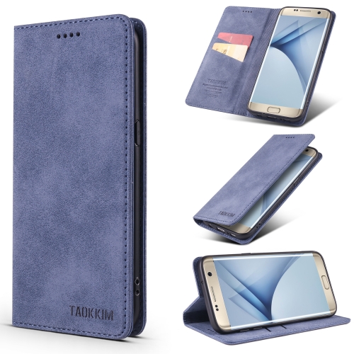 

For Samsung Galaxy S7 TAOKKIM Retro Matte PU Horizontal Flip Leather Case with Holder & Card Slots(Blue)