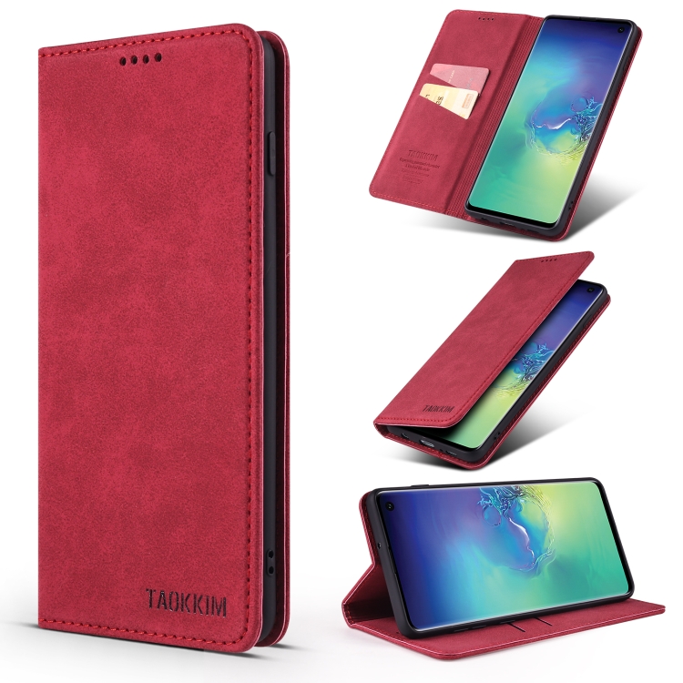 

For Samsung Galaxy S10 TAOKKIM Retro Matte PU Horizontal Flip Leather Case with Holder & Card Slots(Red)