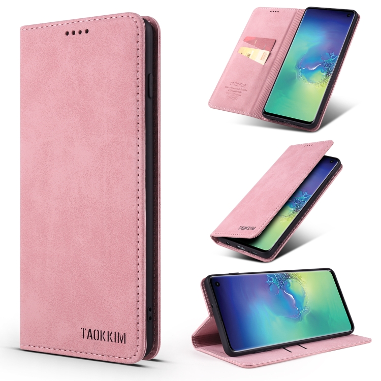 

For Samsung Galaxy S10+ TAOKKIM Retro Matte PU Horizontal Flip Leather Case with Holder & Card Slots(Pink)