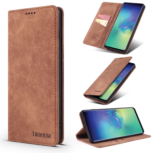 

For Samsung Galaxy S10e TAOKKIM Retro Matte PU Horizontal Flip Leather Case with Holder & Card Slots(Brown)