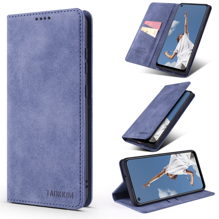 

For Samsung Galaxy S20 FE TAOKKIM Retro Matte PU Horizontal Flip Leather Case with Holder & Card Slots(Blue)