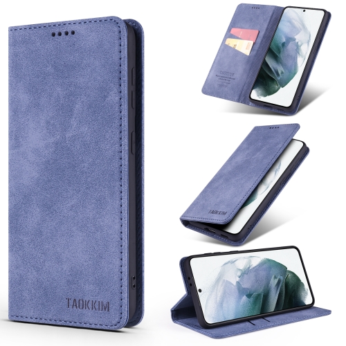 

For Samsung Galaxy S21+ 5G TAOKKIM Retro Matte PU Horizontal Flip Leather Case with Holder & Card Slots(Blue)