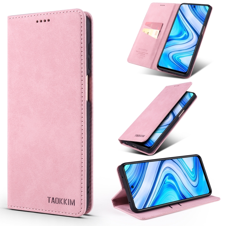 

For Xiaomi Redmi Note 9S / Note 9 Pro TAOKKIM Retro Matte PU Horizontal Flip Leather Case with Holder & Card Slots(Pink)