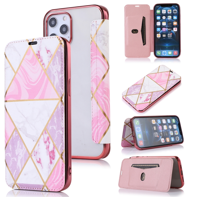 

Bronzing Plating PU + TPU Horizontal Flip Leather Case with Holder & Card Slot For iPhone 12 mini(Pink White)