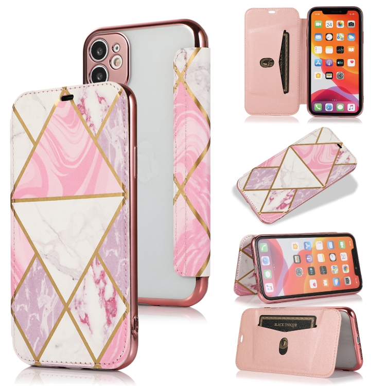 

Bronzing Plating PU + TPU Horizontal Flip Leather Case with Holder & Card Slot For iPhone 11(Pink White)